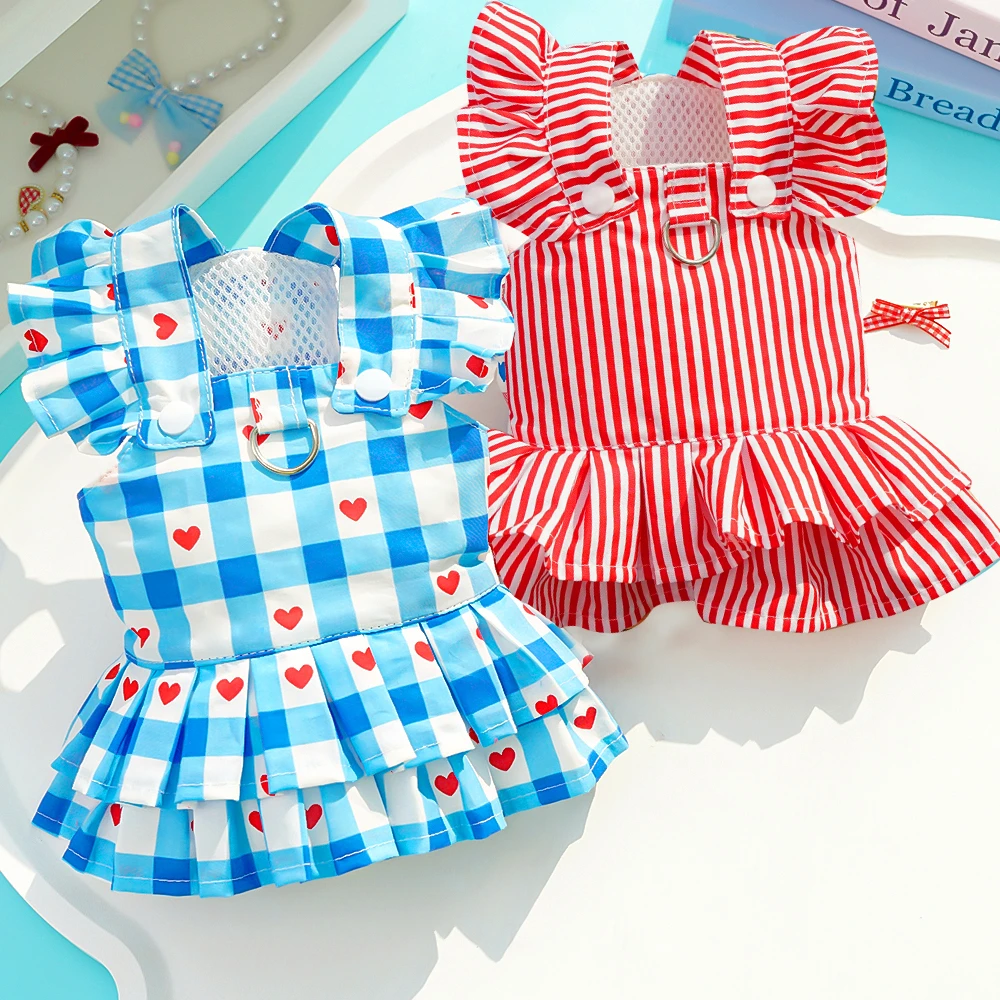 公主风狗狗衣服用品可牵引小飞袖背带裙猫咪连衣裙子泰迪宠物服装