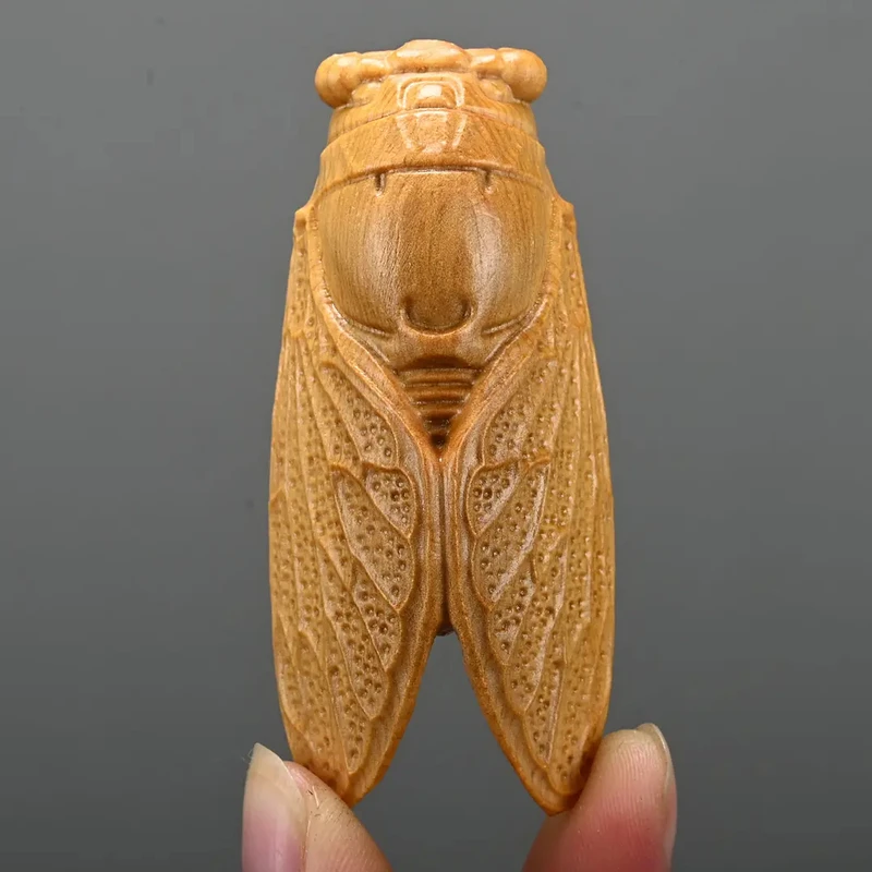 崖柏木雕知了手把件长7cm寓意知足常乐随身盘玩工艺品桌摆件装饰