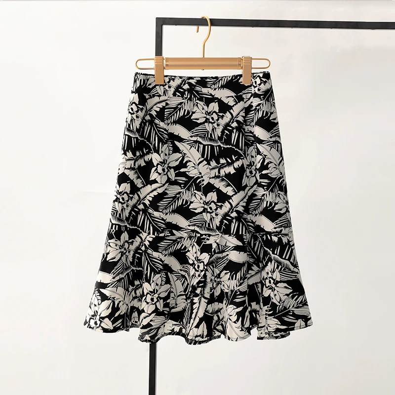 小个子碎花半身裙2025新款夏季高腰百搭印花鱼尾裙中长款雪纺裙子
