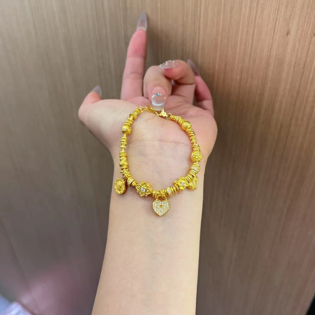 【菠萝珠宝】足金999 时尚点钻招财爱心手链  金重：24.16克