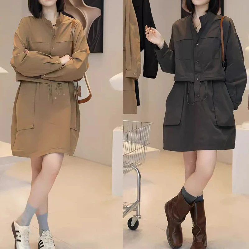 2025春季新款时尚韩版工装连衣裙女气质收腰显瘦休闲简约百搭裙子