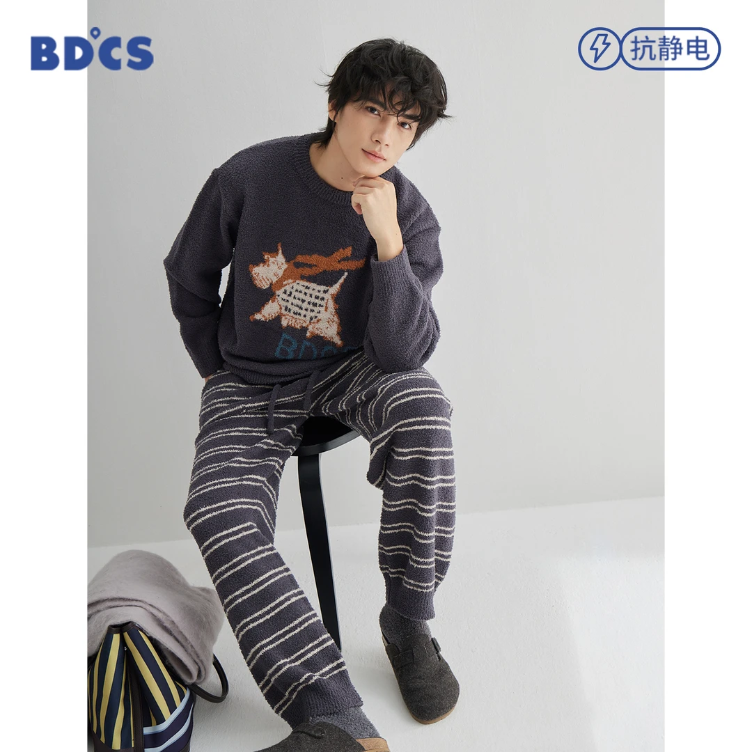 半岛城市秋冬季卡通提花不褪色家居服套装卫衣长冬半边绒保暖睡衣