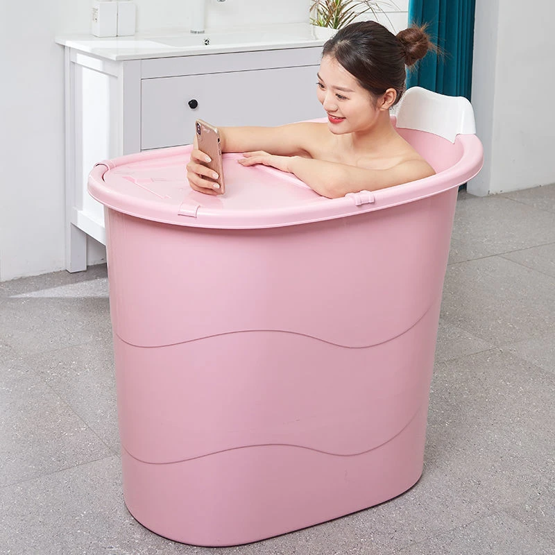 家用大人泡澡加厚洗澡盆沐浴桶浴缸小户型加大圆形特大号带盖加高