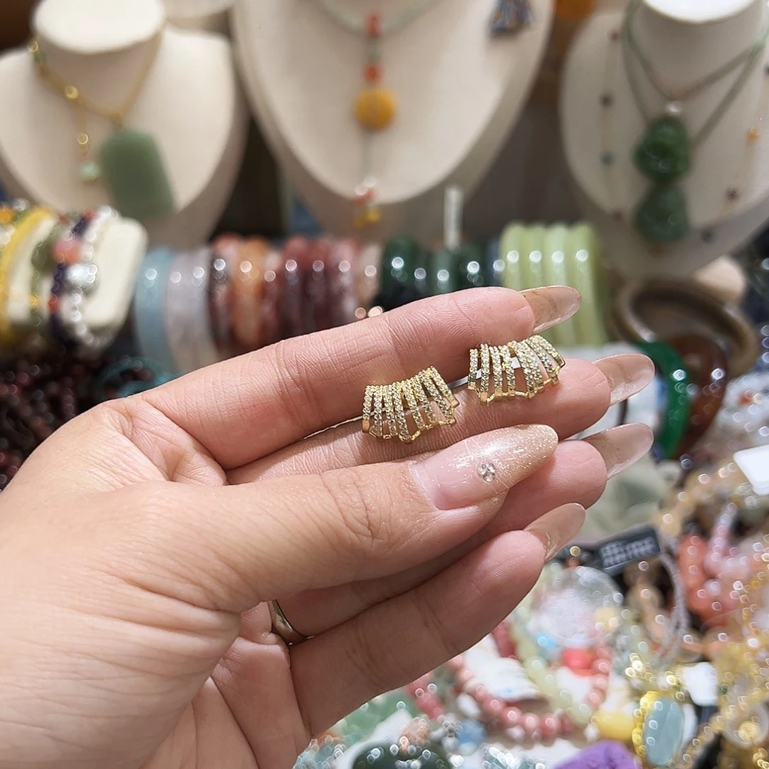 银S925镀金镶嵌耳钉玛瑙/玉髓婧*