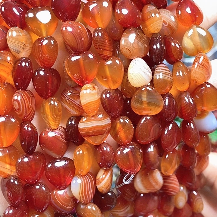 玛瑙/玉髓未镶嵌珠宝半成品缠丝玛瑙爱心卡12mm一条