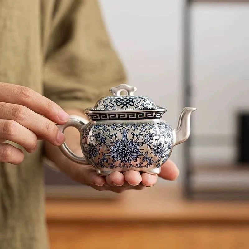 新中式方形银壶茶具泡茶专用断水茶壶商务伴手礼功夫茶具1015