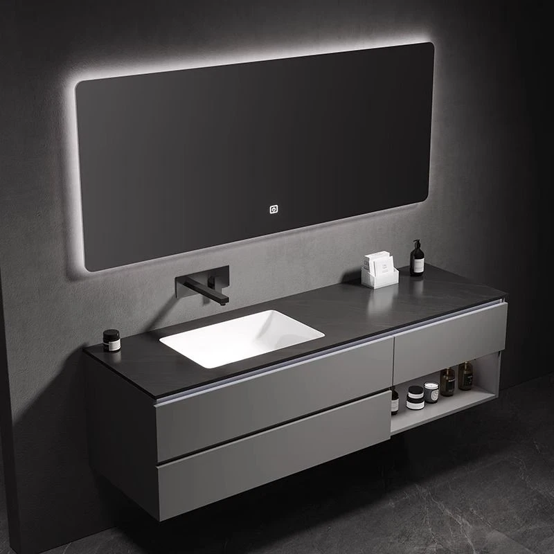 2025新款浴室柜组合现代简约卫生间岩板无缝一体盆高端轻奢洗漱台