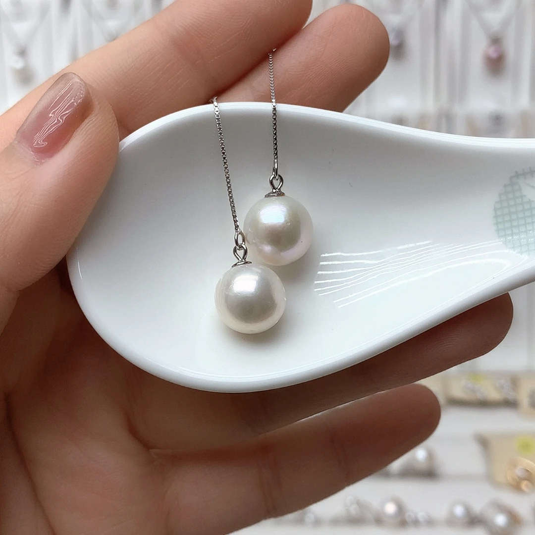 耳饰银S925镶嵌淡水珍珠