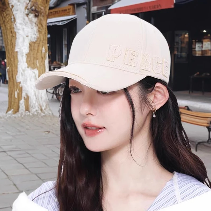 culv夏新款韩版大头围破洞棒球帽子女大头围显脸小宽檐遮阳鸭舌帽