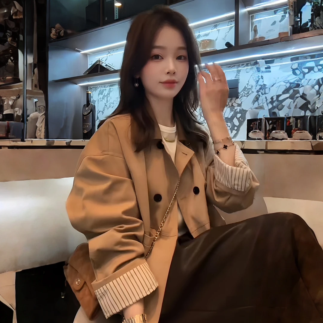 巴恩风高级感撞色风衣短款外套女装秋季高级感休闲显瘦夹克上衣