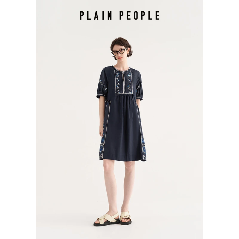 PLAIN PEOPLE波西米亚度假风印花泡泡袖小个子连衣短裙2025夏新款