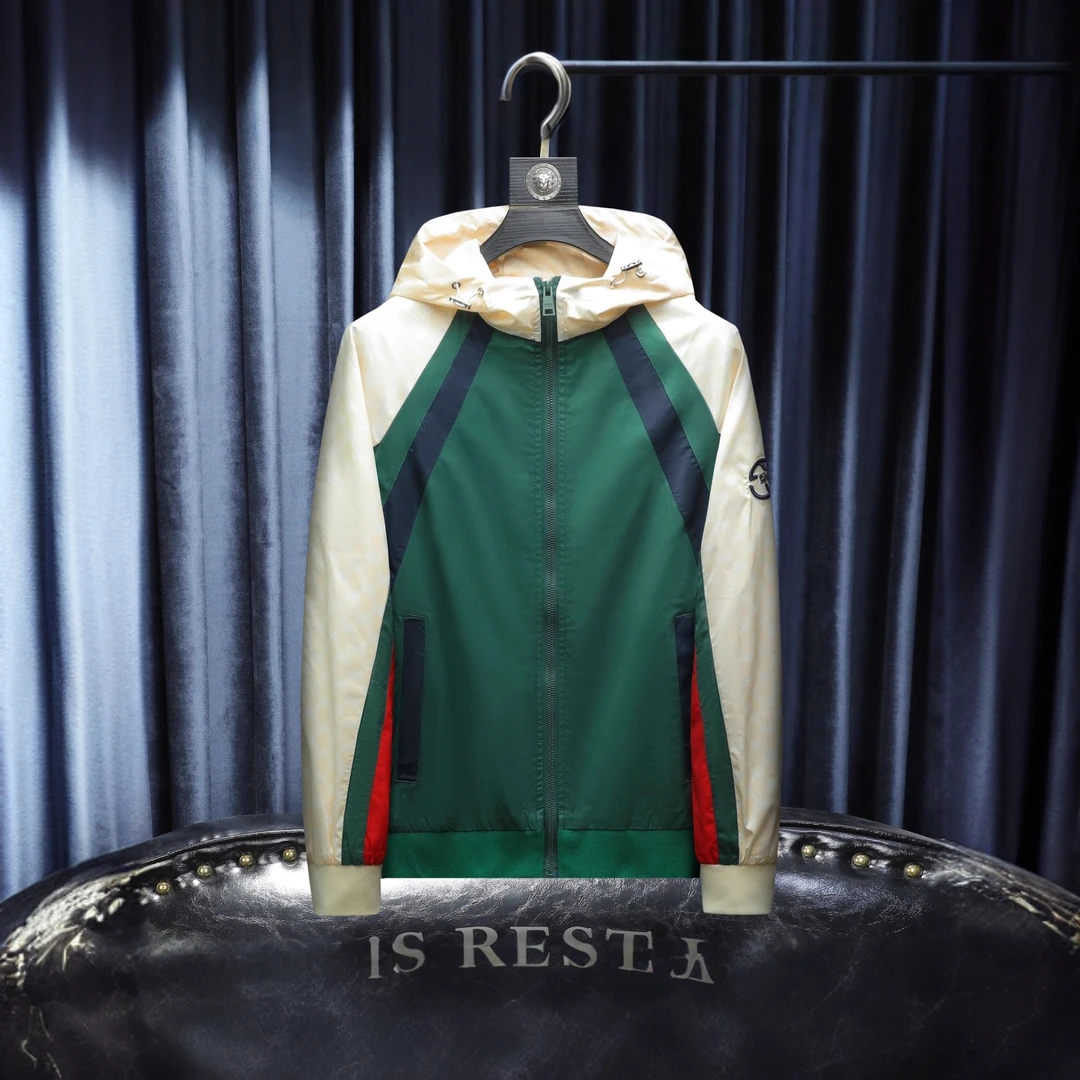 赫柏纪逸欧洲站春秋装新款刺绣连帽夹克衫时尚大码修身外套男装