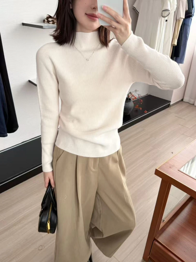 【阿凯自制】8454 半高领无缝一体软糯针织毛衣打底女（衣长56）