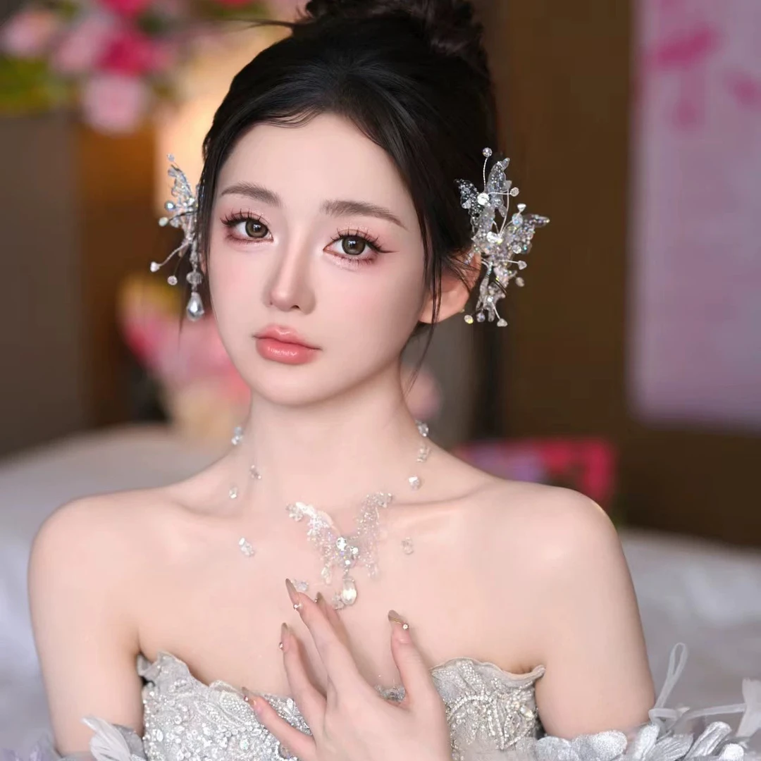 2861新款仙气蝴蝶水凝新娘主纱头饰敬酒发饰