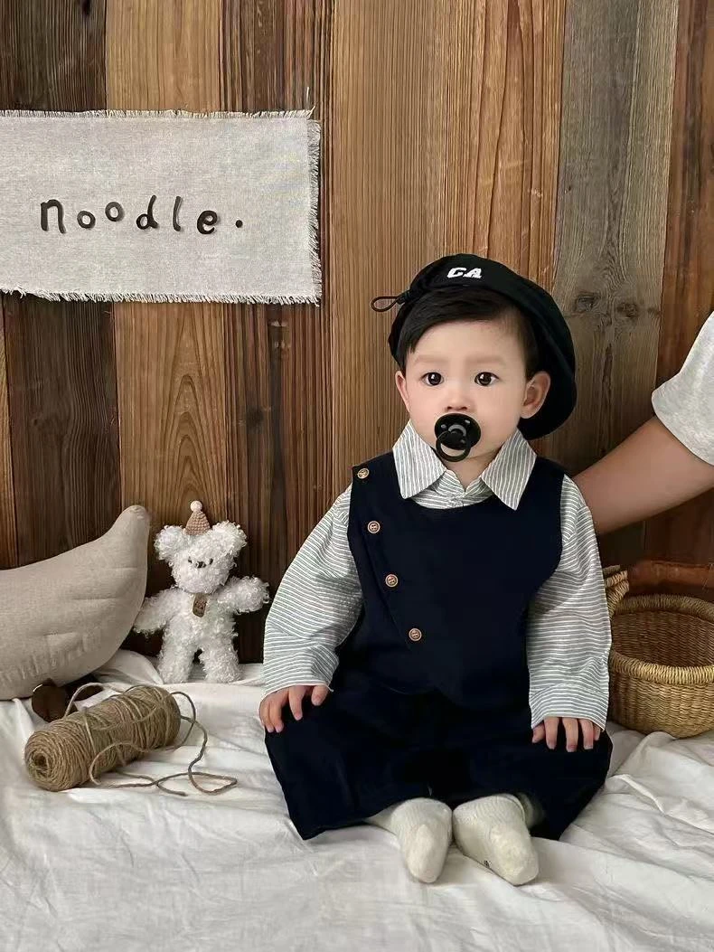 秋冬婴儿衣服男宝宝韩系马甲衬衫长裤西装三件套儿童套装周岁礼服