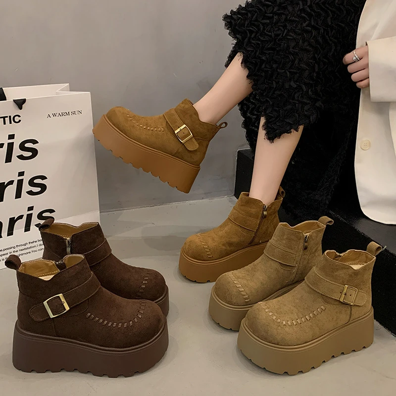 韩版英伦风厚底雪地靴女2025新款秋冬加绒保暖时尚小个子增高女鞋