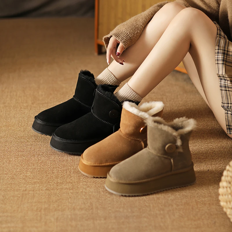 纯羊毛100%真皮雪地靴女厚底2026新款冬羊皮毛一体大棉鞋防滑厚底