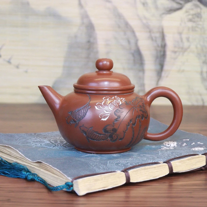钦州坭兴陶水平壶小品壶荷花壶120ml纯手工原矿紫泥工艺茶壶茶具