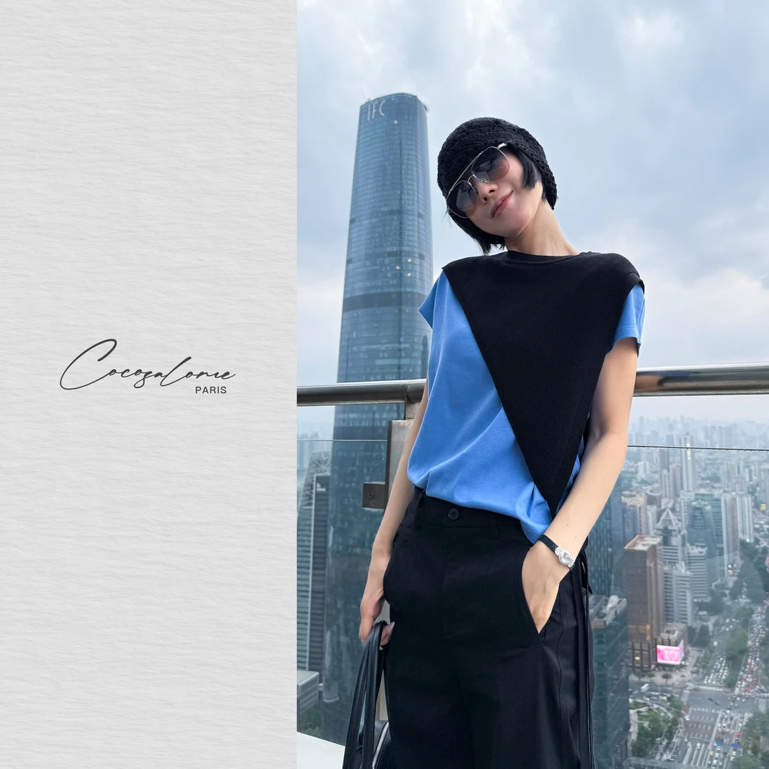 韩彬彬"小飞袖"夏日穿搭匹马棉纯色减龄百搭休闲风短袖T恤483M-2