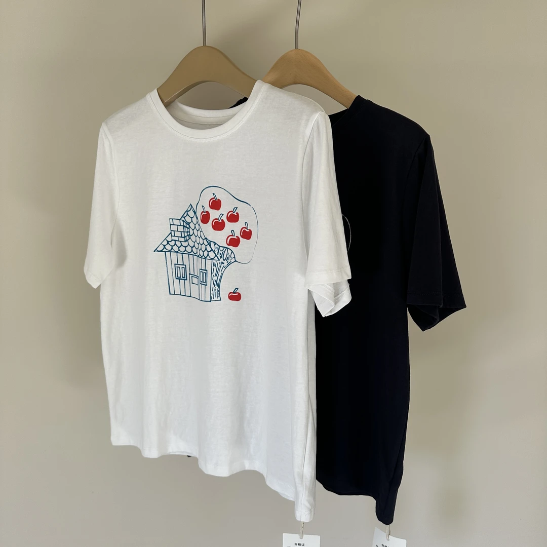 00413卷耳25966小房苹果印花T恤