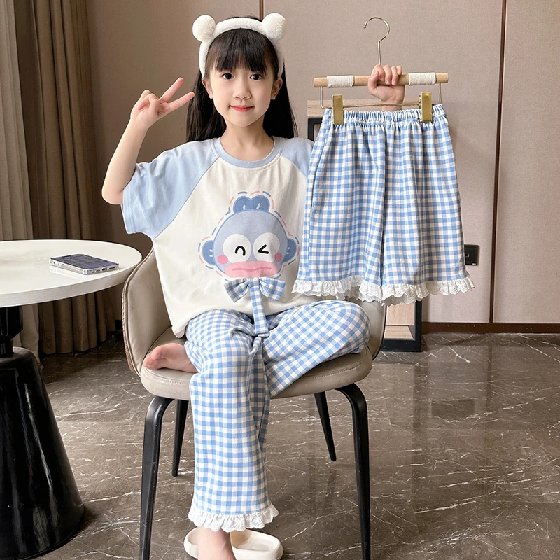 女童睡衣短袖儿童夏季新款短裤纯棉薄款套装小女孩网红亲子家居服