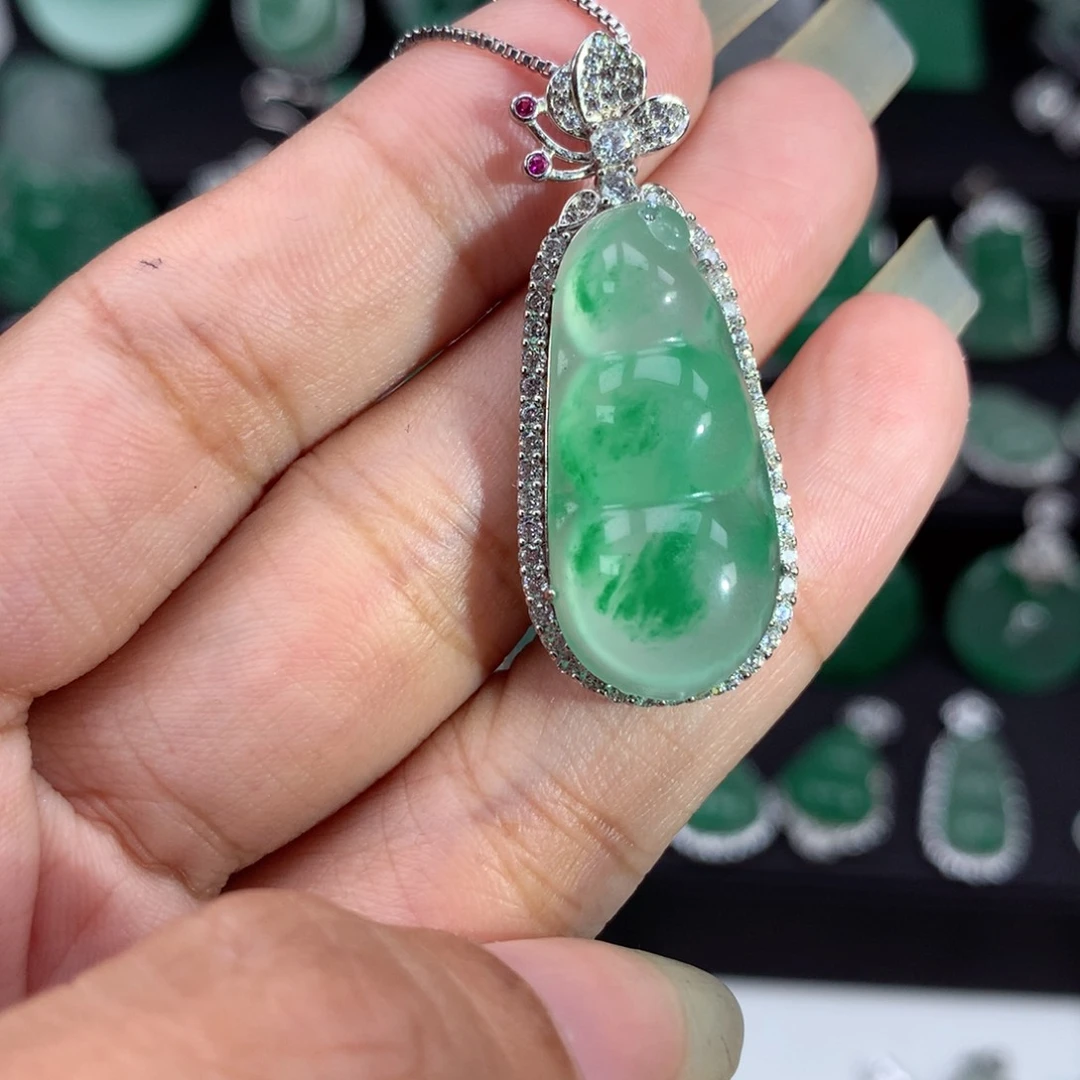 银S925镶嵌吊坠石英质玉（非洲翠）