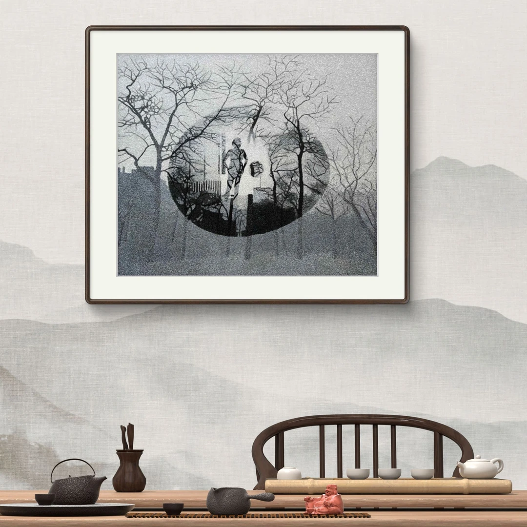 ZP手工非遗苏绣宝应乱针绣槐影孤行可挂客厅书房餐厅办公室送画框