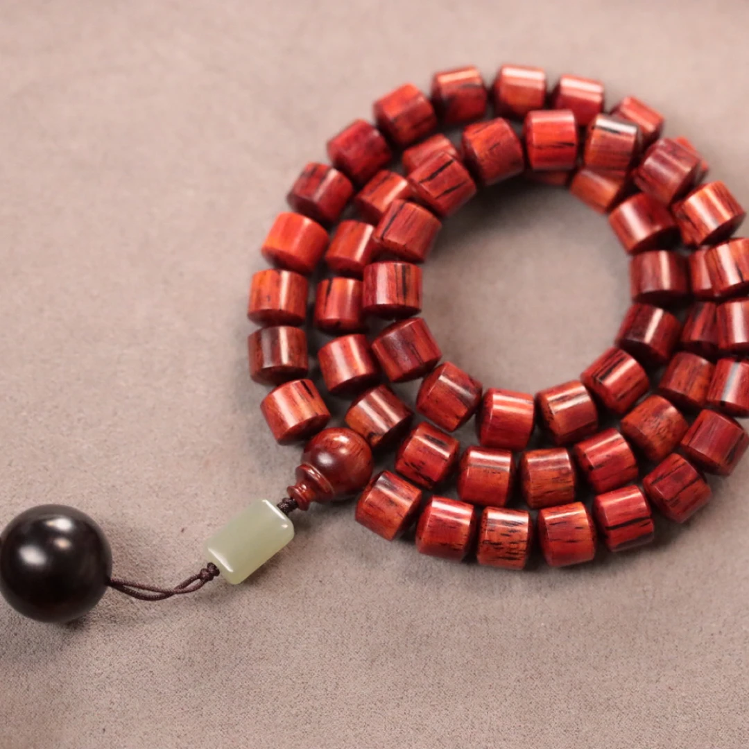 降真香 红降1.0cm桶珠脖链【和田玉】木带宝