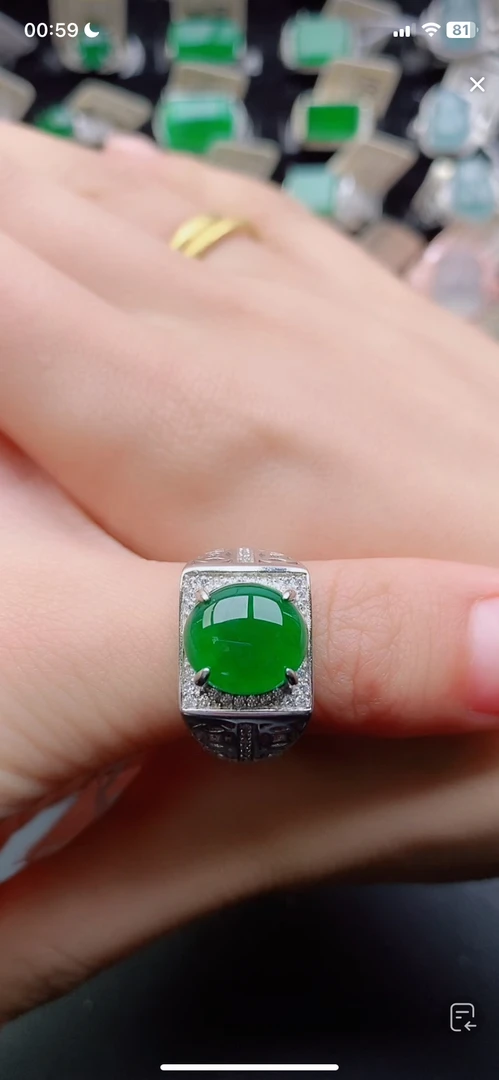 天然翡翠戒指s925银男戒