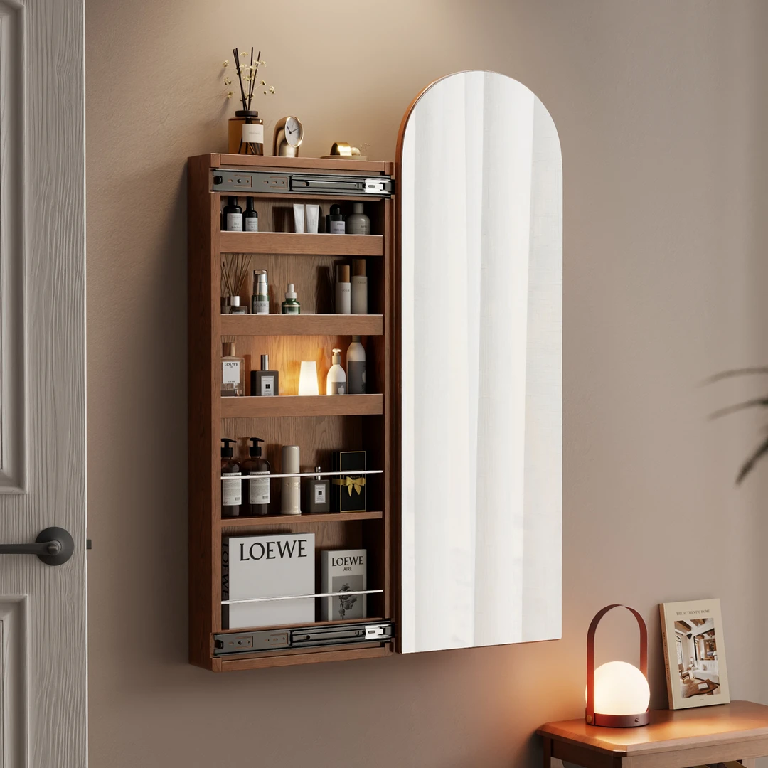 实木挂墙穿衣镜入户门隐藏式推拉家用试衣镜玄关可置物全身镜