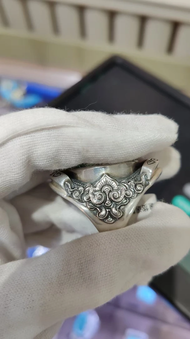 足银戒指 足银元宝形马鞍戒指好