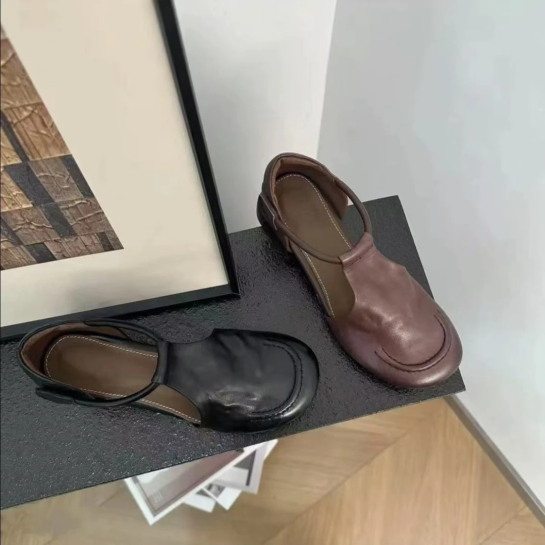 【品牌力荐】夏款羊复古做旧风透气舒适单鞋简约气质百搭女鞋7996