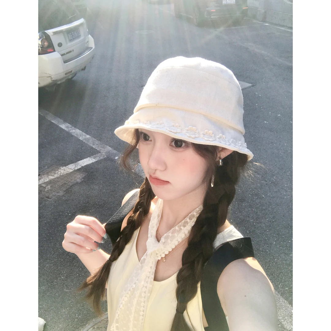 狗狗公园｜日系亚麻渔夫帽花边婴儿帽百搭韩系可爱遮阳帽休闲