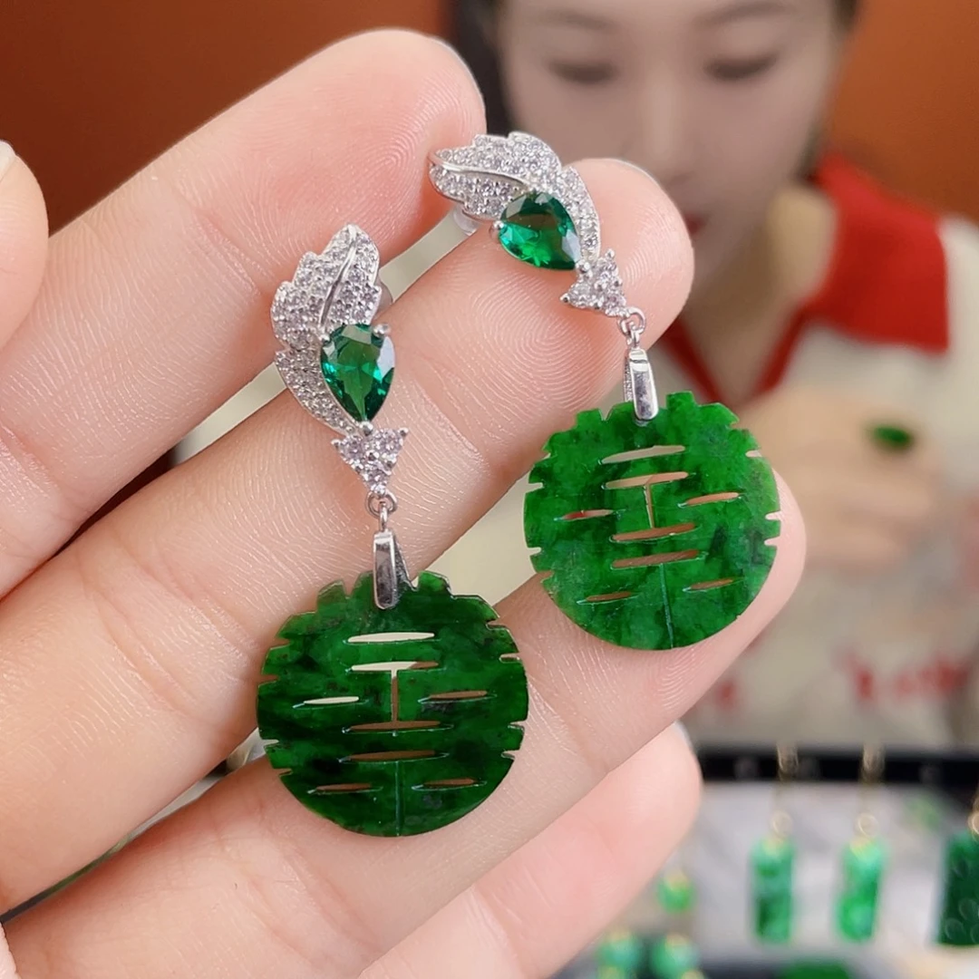 翡翠银S925镶嵌耳饰