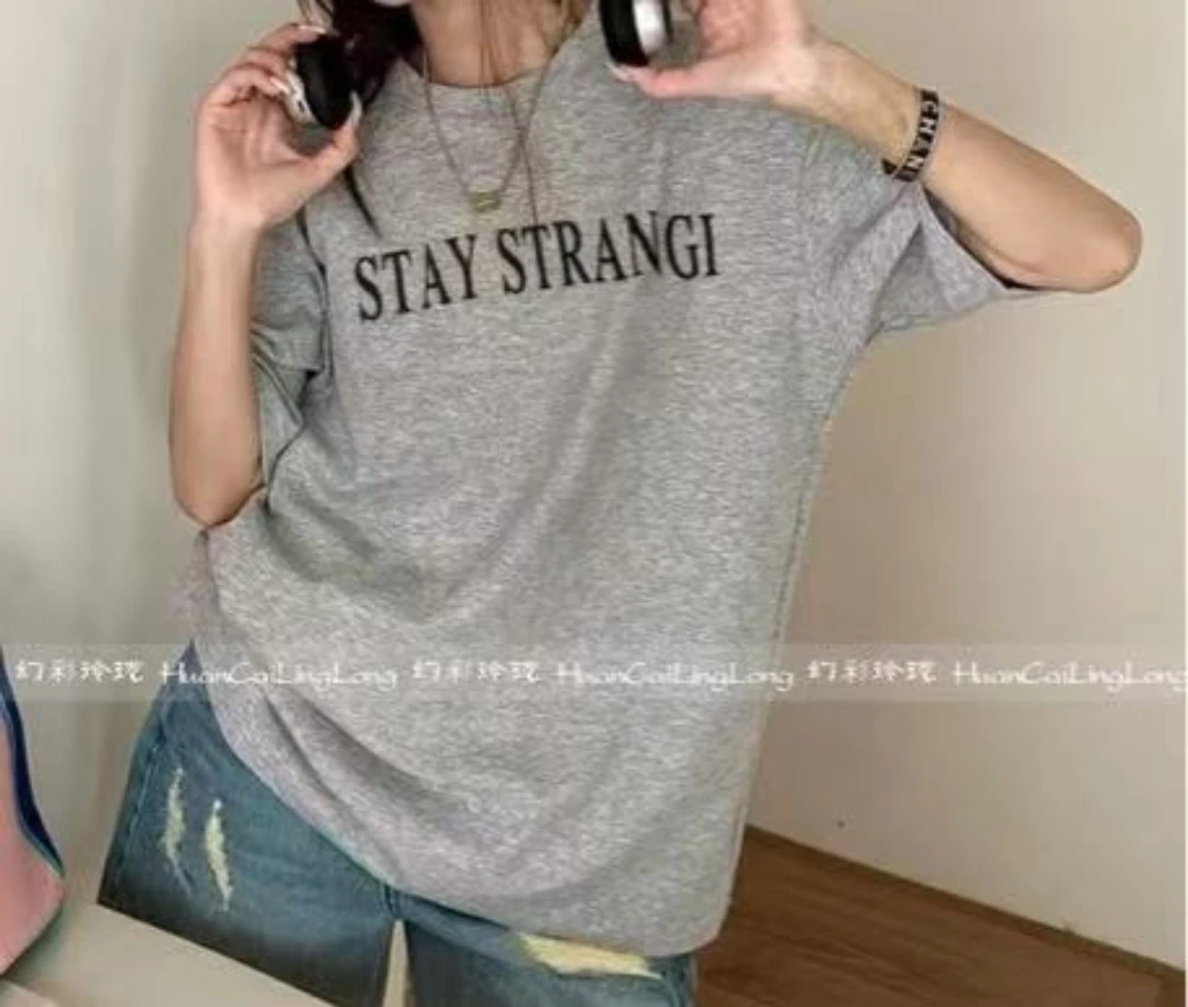 5146号5581#圆领百搭简约休闲植绒字母绣短袖T