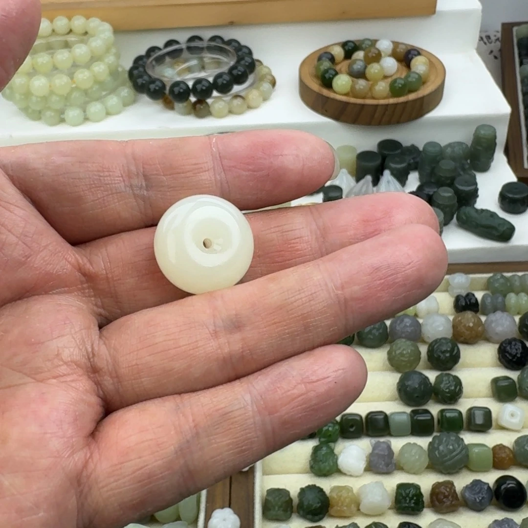 一***ა和田玉未镶嵌珠宝半成品和田玉白玉平安扣11×20㎜