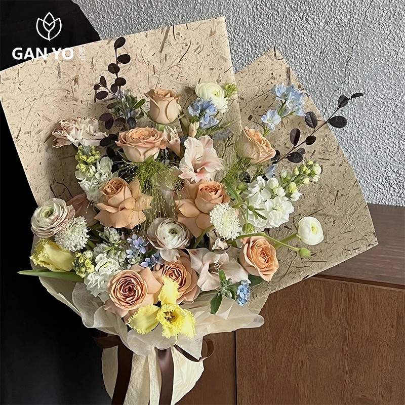 港与 手撕叶脉手工纸 侘寂风花束鲜花包装纸花艺花店包花diy材料