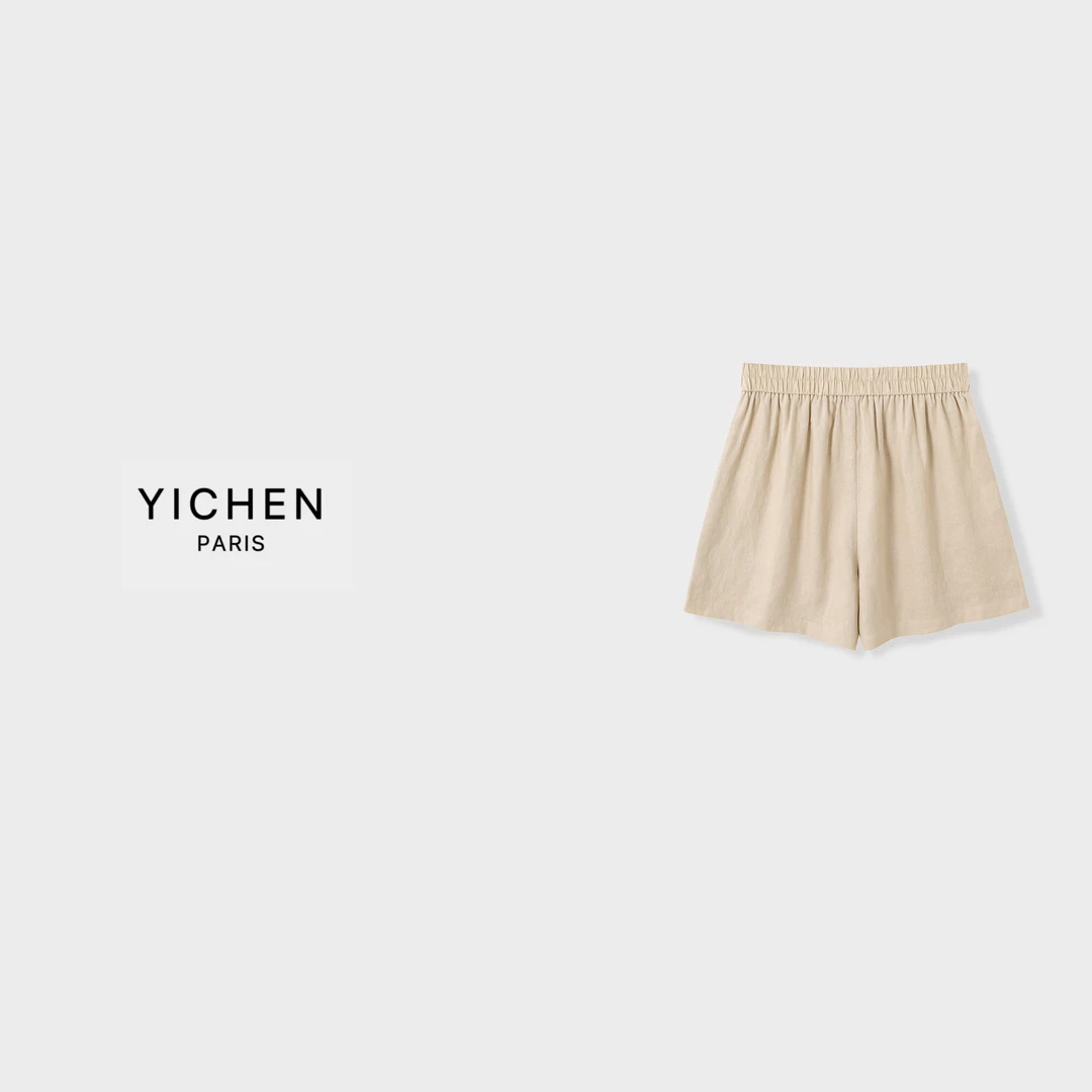 YC 原色亚麻刺绣徽标休闲阔腿短裤-1954