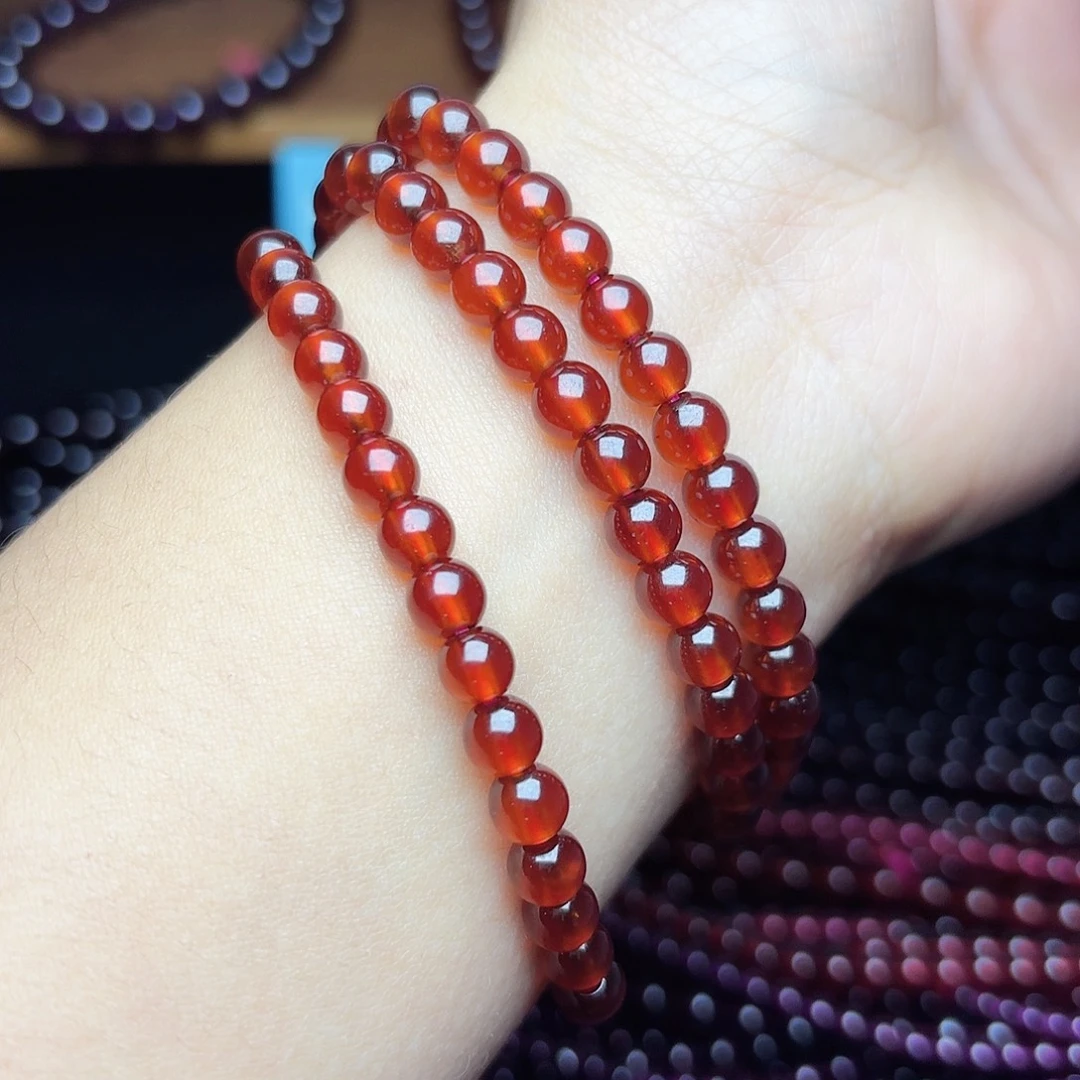 未镶嵌石榴石手链卡5.6橙红三圈毕业级