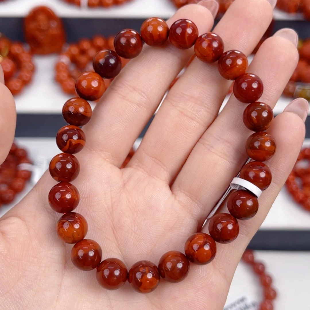 南红玛瑙未镶嵌瓦西牛血双色9mm手串