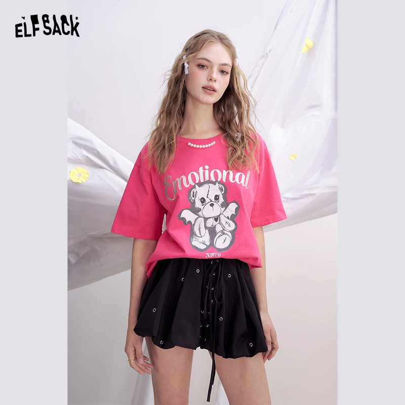 妖精的口袋卡通印花圆领短袖T恤夏季休闲潮流夏装短款25205092