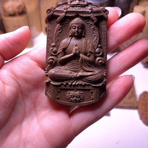 檀香木吊坠檀香精工大日无事牌