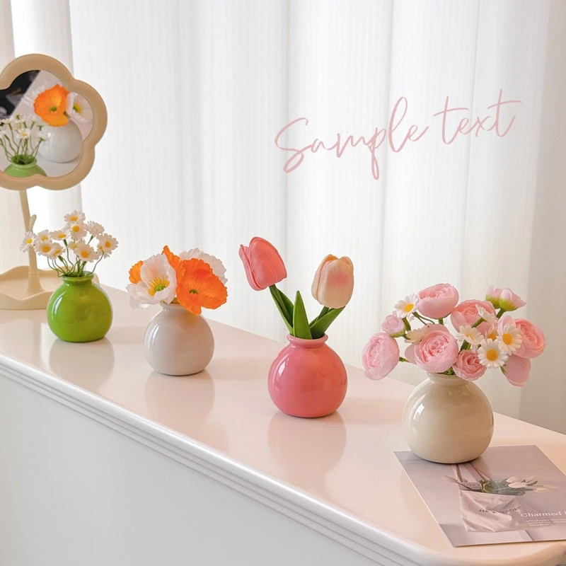 S风花瓶陶瓷桌面小摆件仿真花假花装饰客厅电视柜摆设高级感