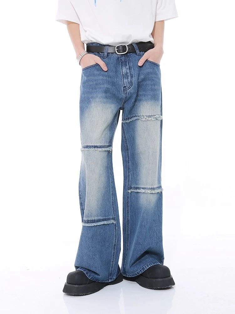 A1MP美式复古高级感水洗高街男女款毛边设计感宽松直筒中腰牛仔裤