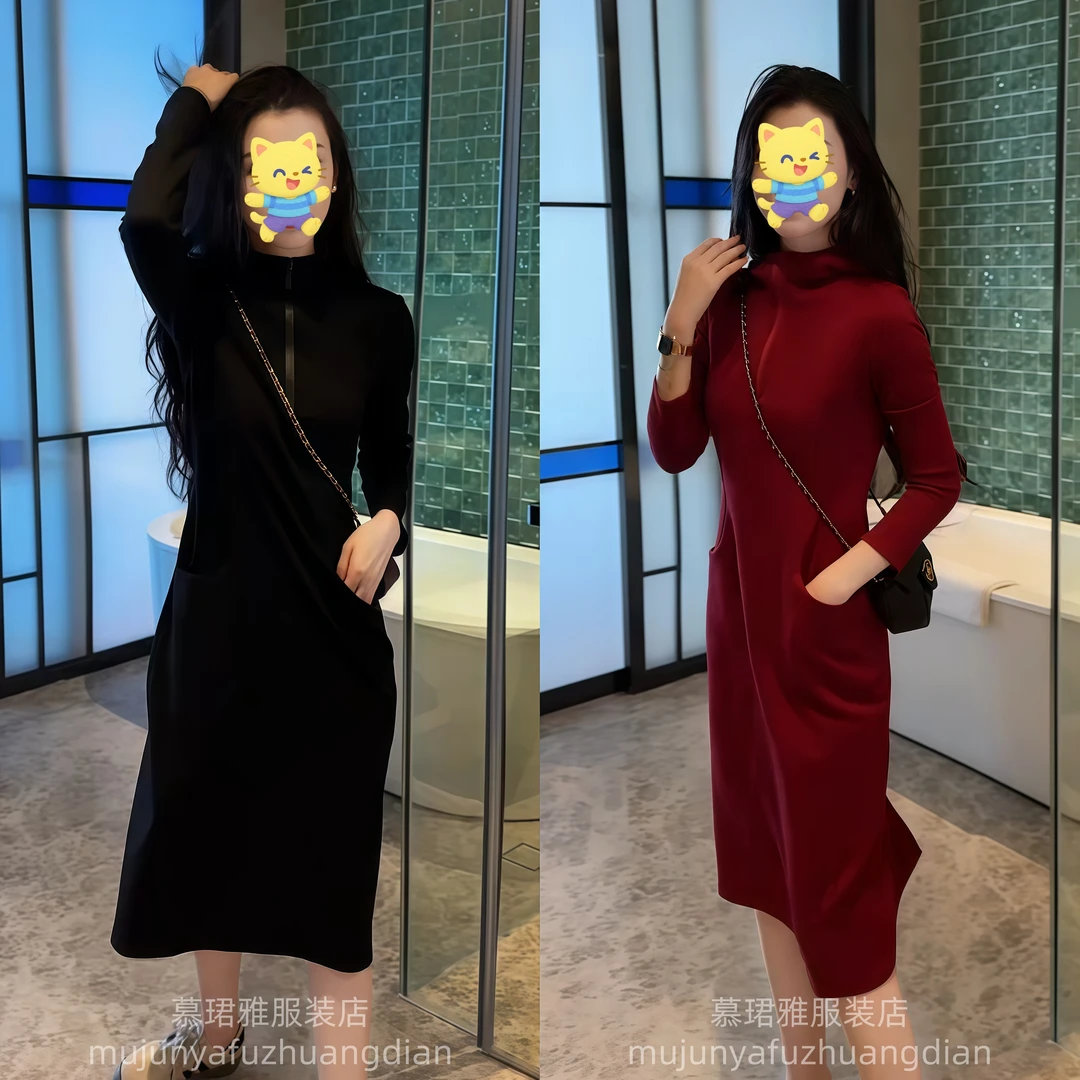 2025秋季新款长款卫衣裙女洋气遮肚子减龄显身材高级纯色连衣裙