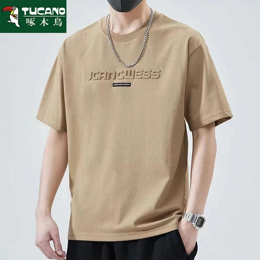 啄木鸟夏季纯棉短袖t恤男女潮流宽松圆领百搭印花全棉半袖ins