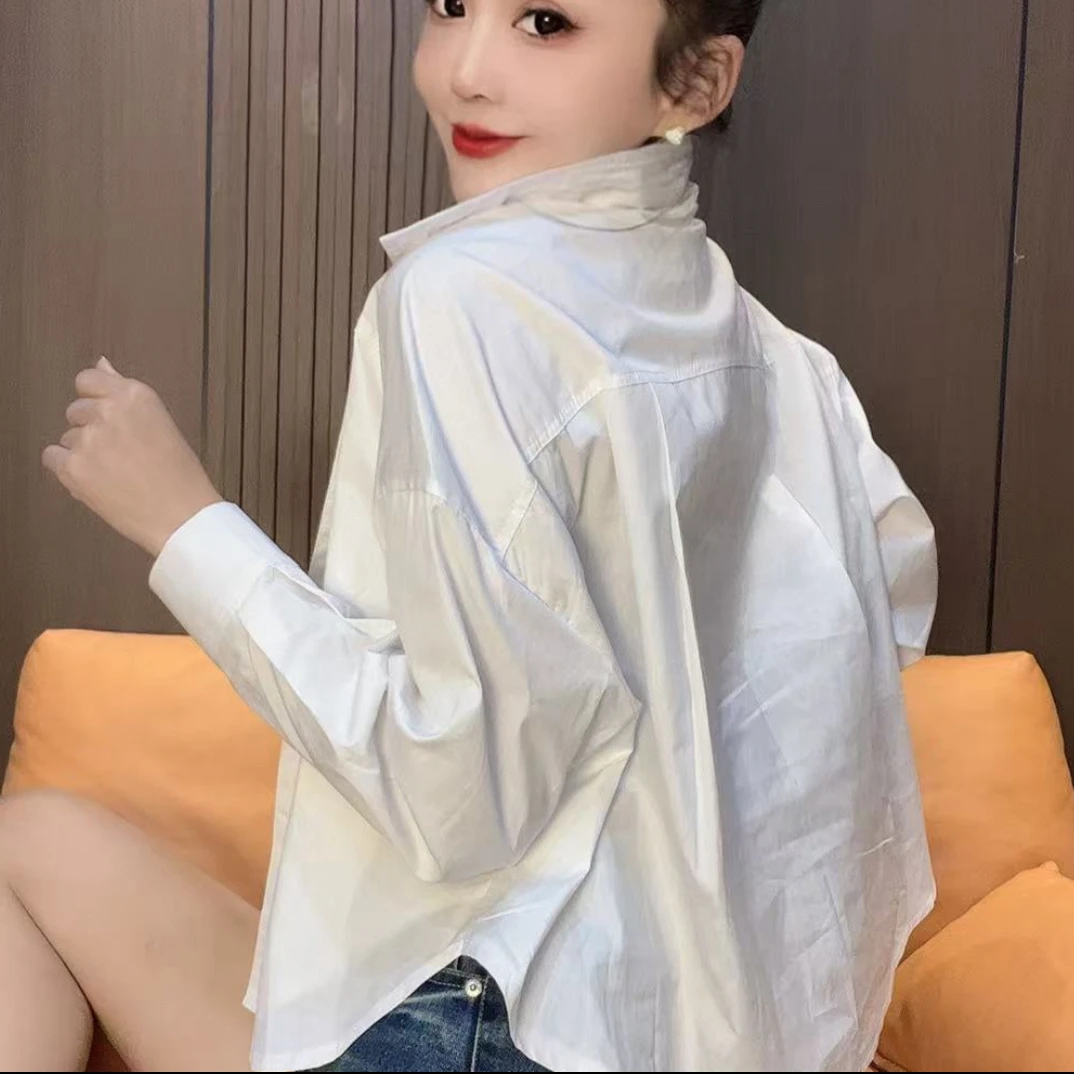 25238白色薄款衬衫女韩范上衣春秋新款宽松休闲遮肚子