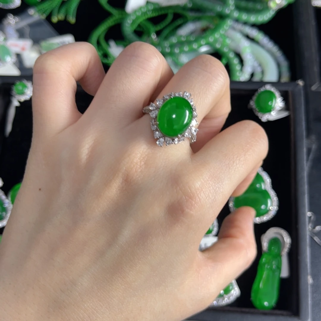 翡翠银S925镶嵌戒指蛋面戒指