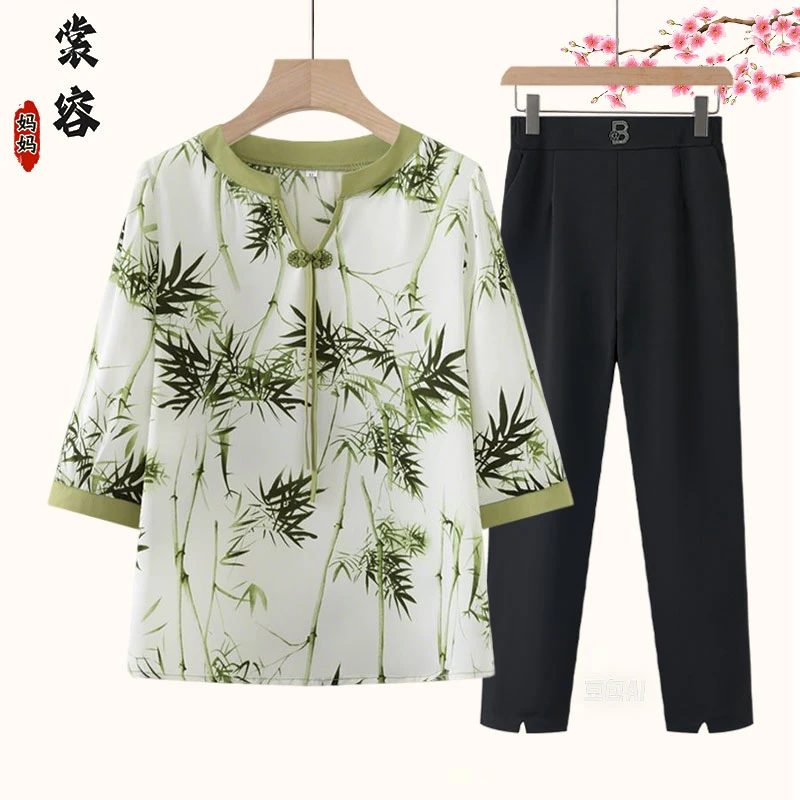 雪纺新中式洋气短袖高档七分袖女装春装阔太太气质阔太太服装专卖