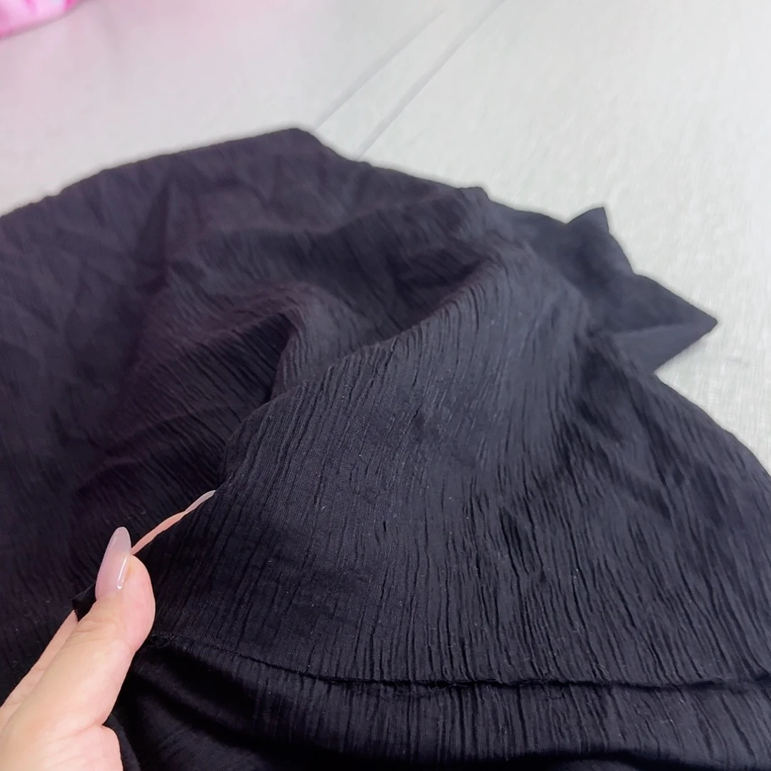 棉76号黑色真丝皱布料三米